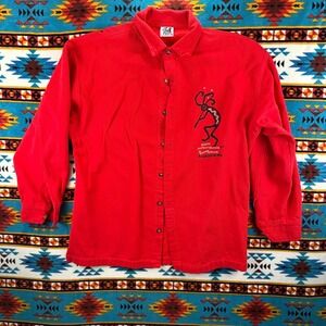 4FJN Originals Button Down‎ Shirt Kokopelli Graphic Red Western Mens Size M